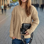 Women's Chunky Knit Sweater with Creative Cable Design and Casual Fit