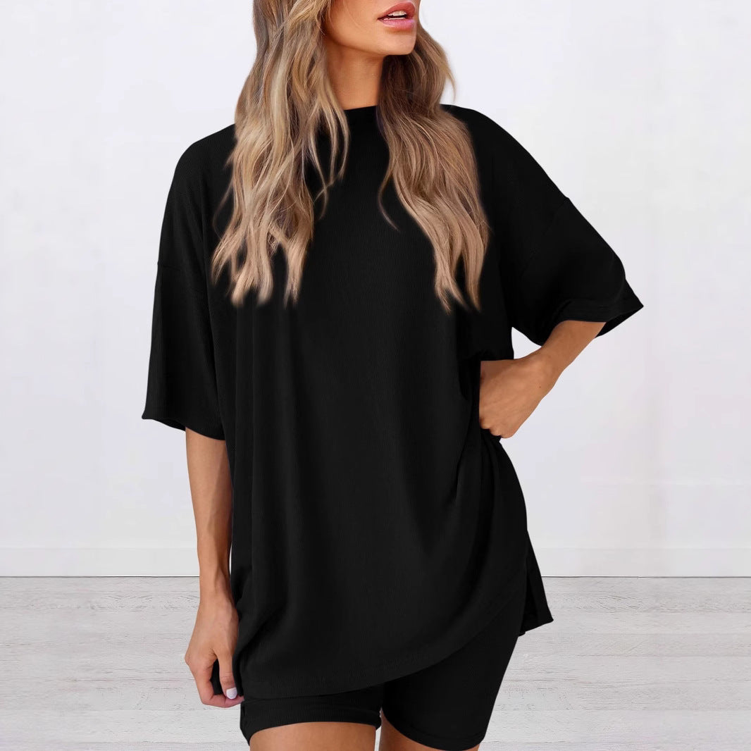Women's Casual Lounge Set with Oversized Top and Shorts