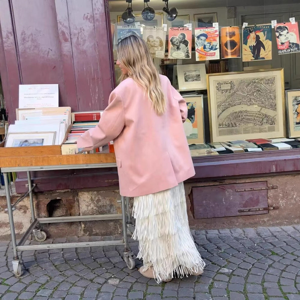 Elegant Oversized V-Neck Blazer with Pockets