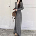 Elegant Knit Jumpsuit with Button Details and Wide Leg
