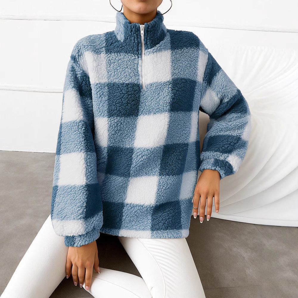 Women's Fleece Pullover with High Collar and Full-Length Zipper