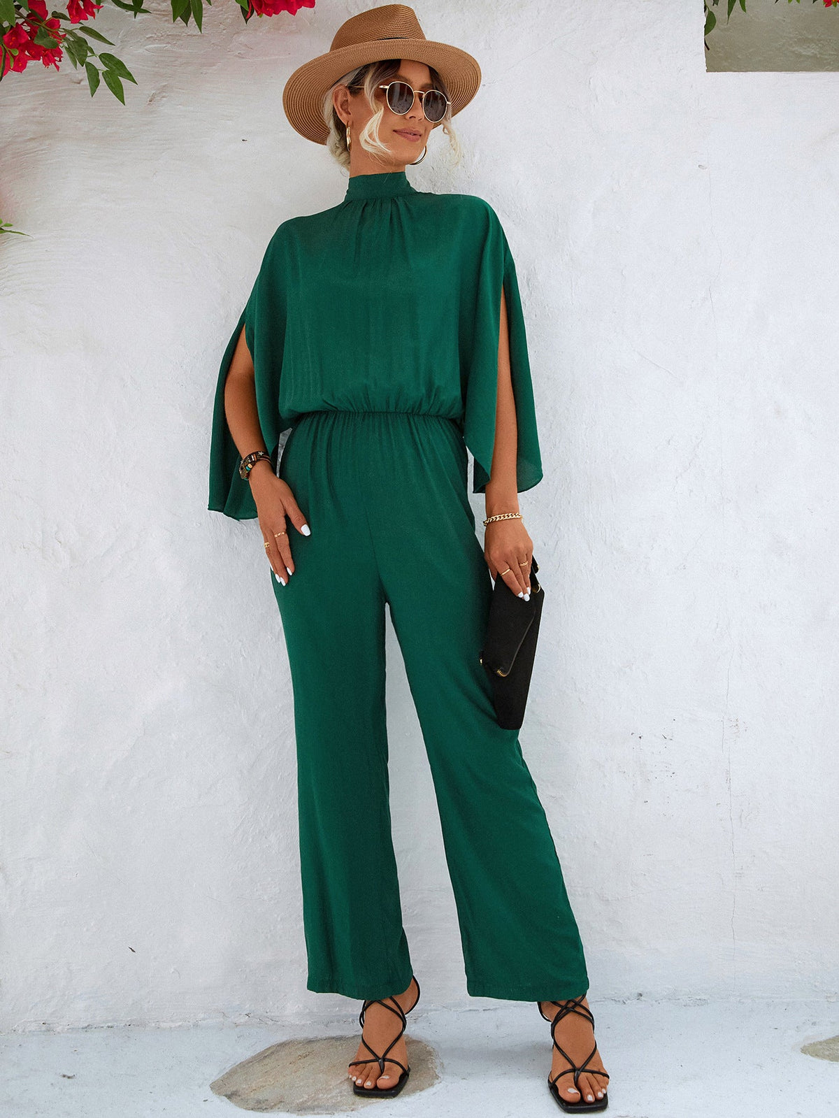 Women's Jumpsuit with High Collar and Flowing Sleeves