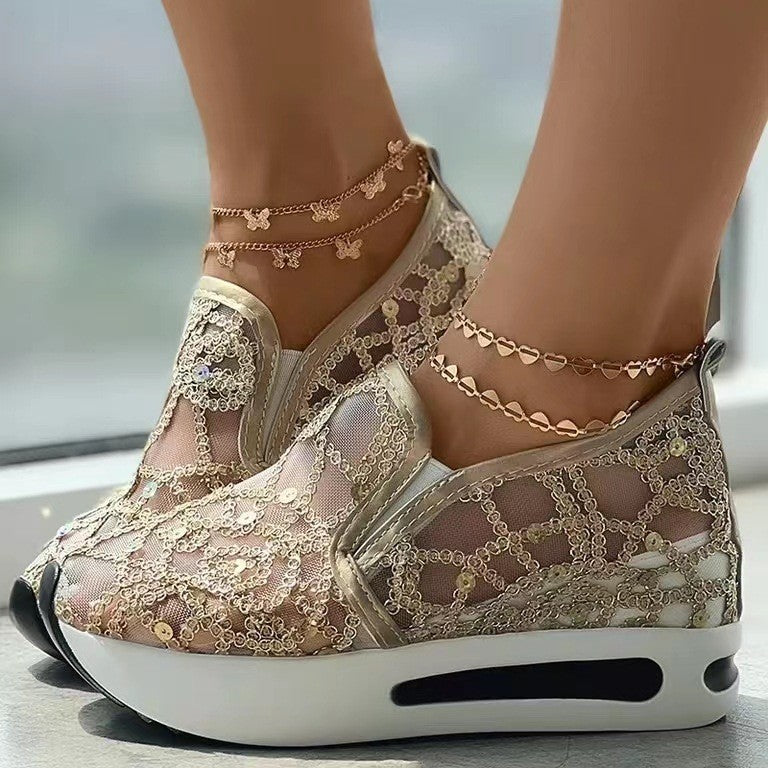 Women's Breathable Slip-On Sneakers with Glitter Pattern