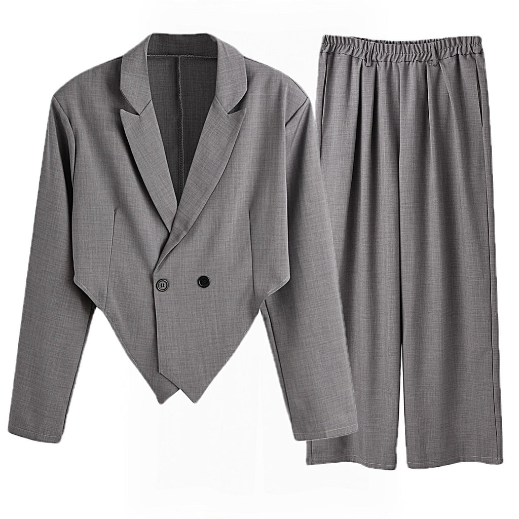 Women's Business Set with Asymmetrical Blazer and Pleated Pants