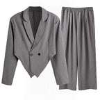 Women's Business Set with Asymmetrical Blazer and Pleated Pants