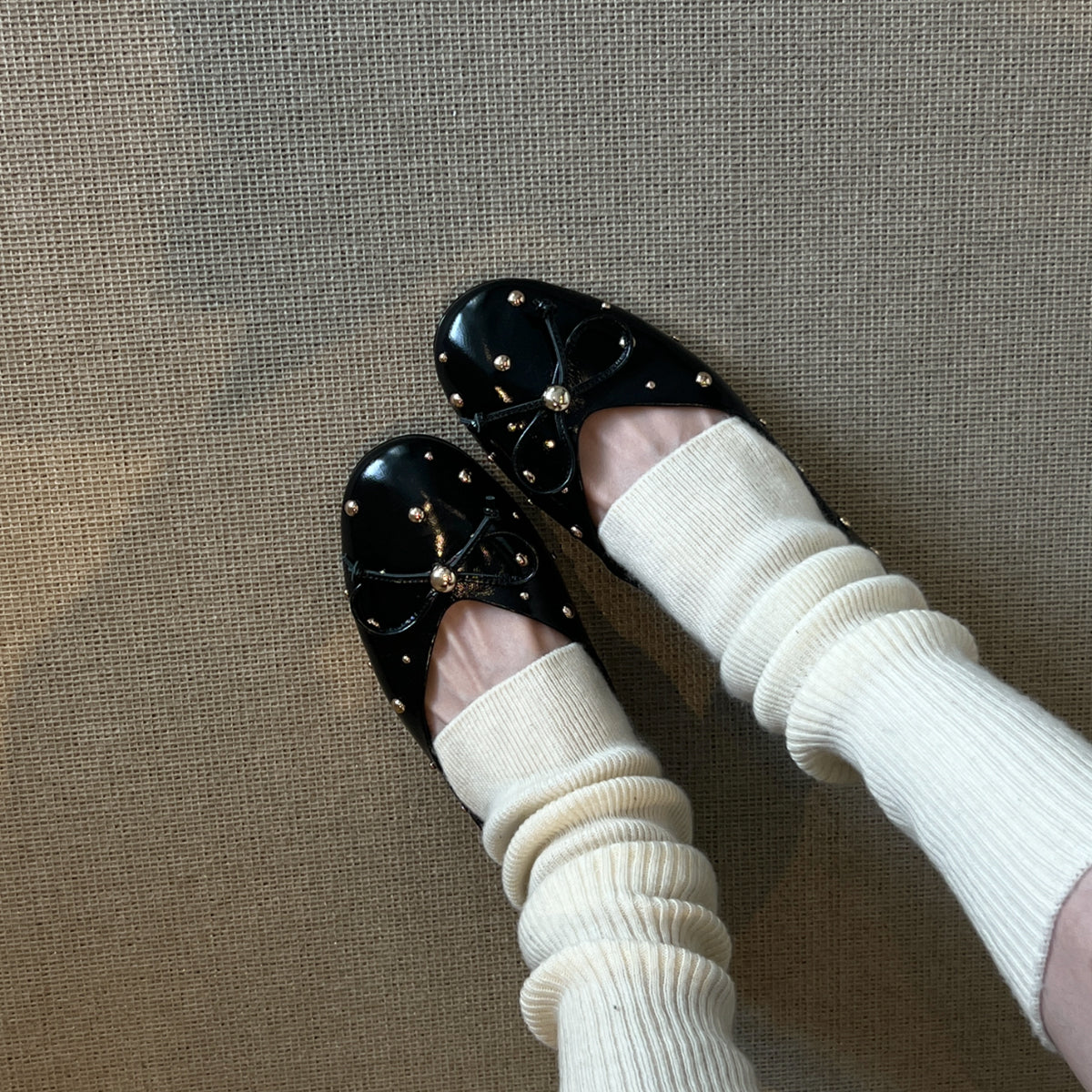 Women's Ballet Flats with Bow Accent and Sparkling Beads