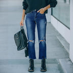 Women's Cropped Jeans with Distressed Details