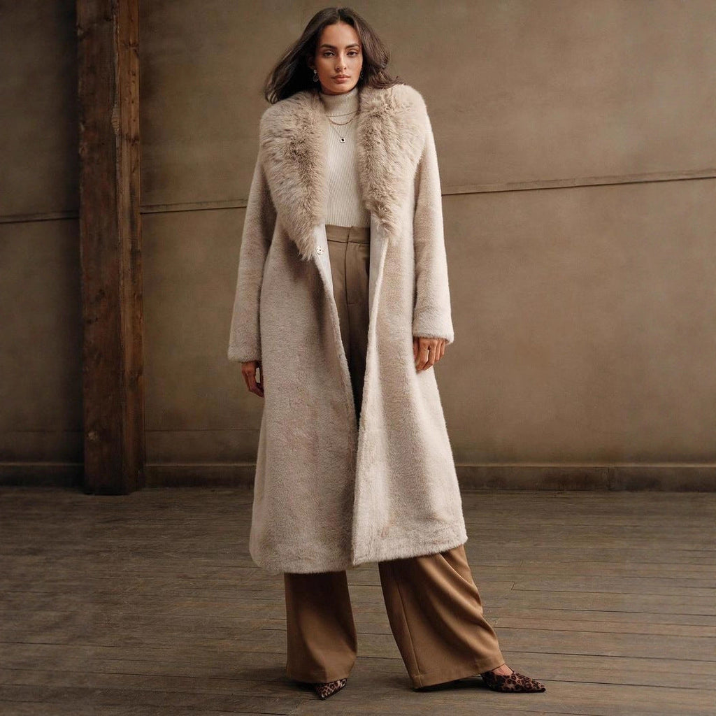 Women's Luxury Faux Fur Coat with Elegant Lapel