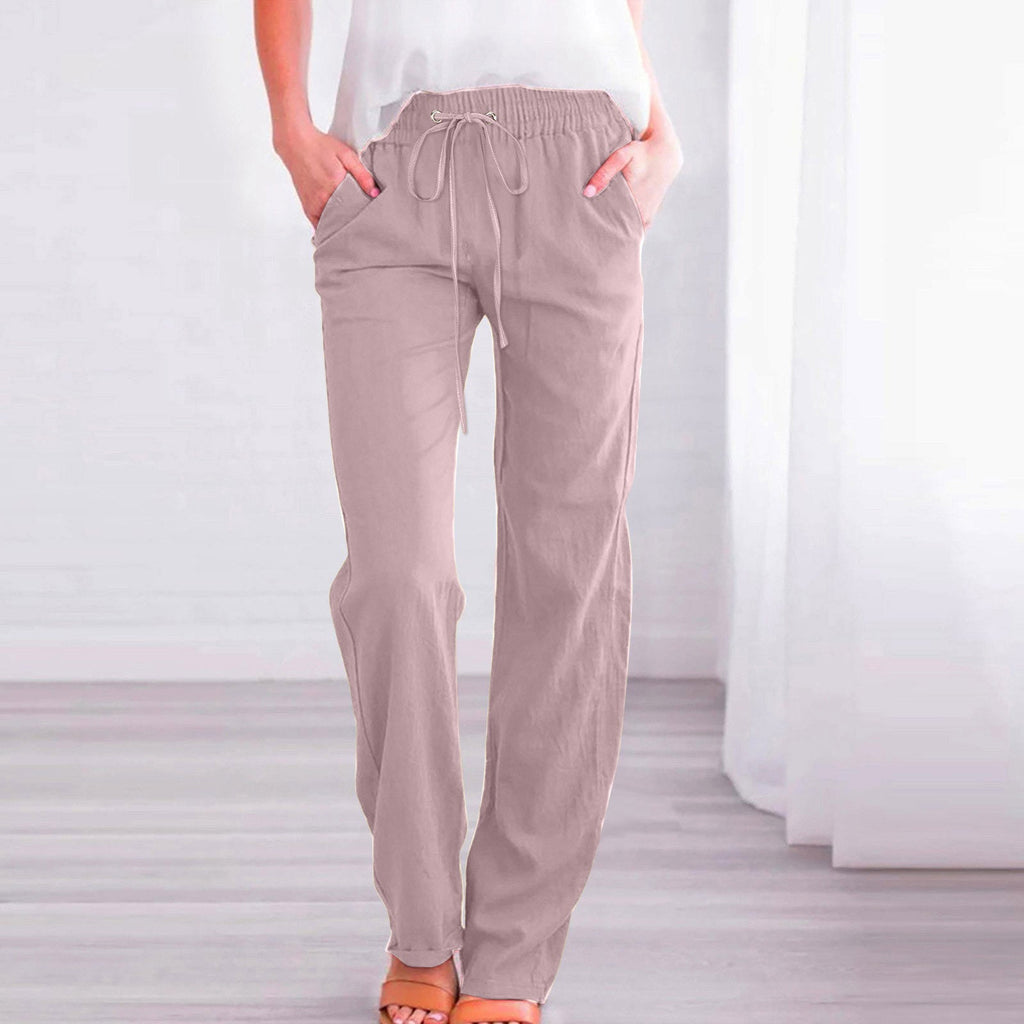 Women's Comfortable Linen Pants with Elastic Waist and Pockets