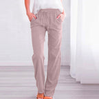 Women's Comfortable Linen Pants with Elastic Waist and Pockets