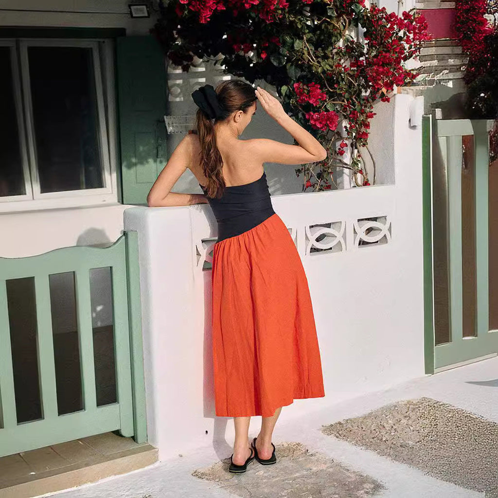 Women's Sleeveless Maxi Dress with High-Quality Bodice and Voluminous Skirt