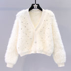 Women's Fluffy Cropped Cardigan with Subtle Button Details