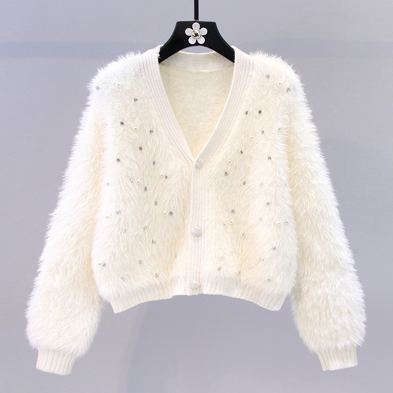 Women's Fluffy Cropped Cardigan with Subtle Button Details