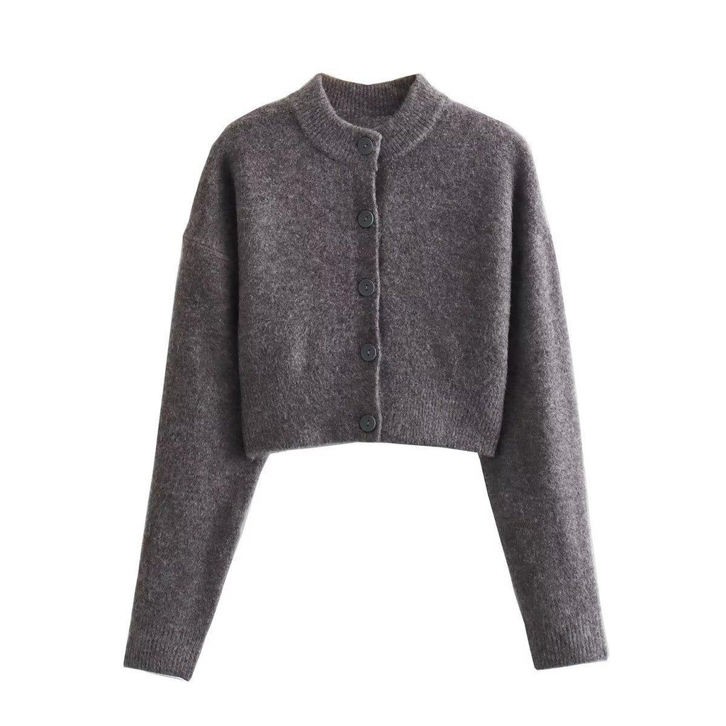 Women's Cropped Cardigan with Modern Buttons