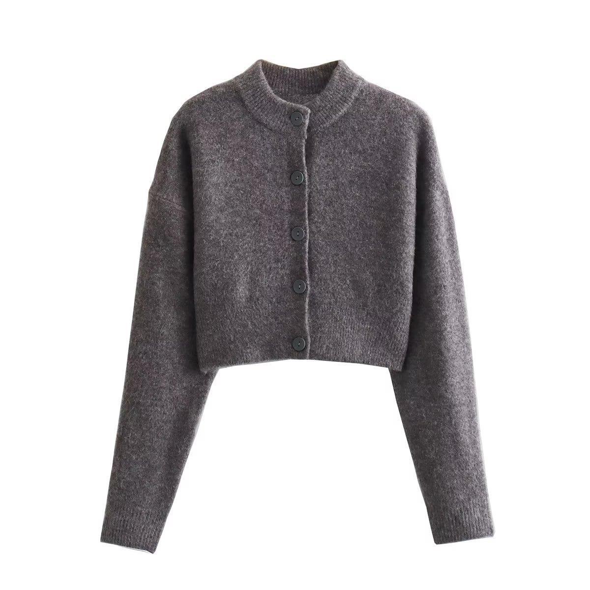 Women's Cropped Cardigan with Modern Buttons