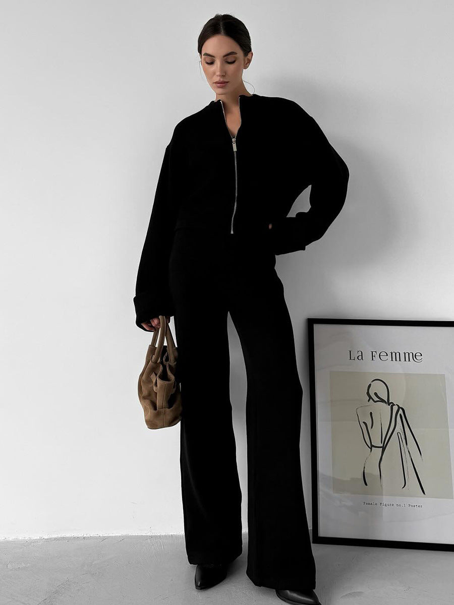 Women's Comfortable Knit Ensemble with Wide Cut