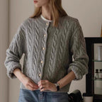 Elegant Knit Cardigan with Cable Pattern and Decorative Buttons