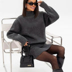 Women's Comfortable Knit Pullover with Dropped Shoulders and Fashionable Hem