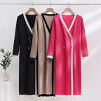 Women's Elegant Knit Coat with Button Details and V-Neck
