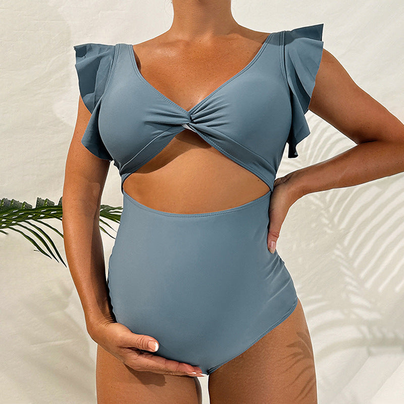 Women's Swimsuit Set with Refined Knot Design and Ruffle Details