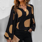Women's Blouse with Fashionable V-Neck and Unique Pattern