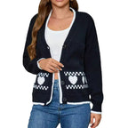 Women's Cardigan with Heart Pattern and Contrasting Details
