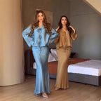 Elegant Long-Sleeve Set with Ruffle Details