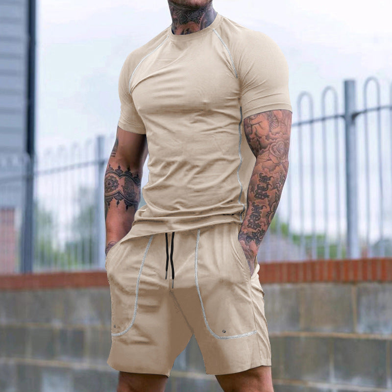 Men's Raglan-Fit Short Sleeve Shirt and Drawstring Shorts Set