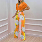 Women's Blouse Set with Wide-Leg Pants and Floral Print
