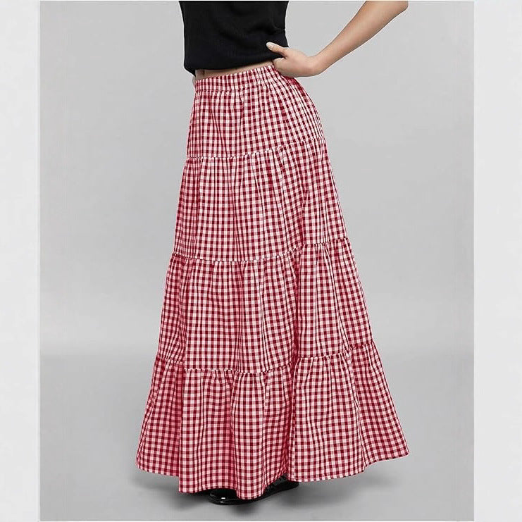Women's Maxi Skirt with Sophisticated Plaid Pattern