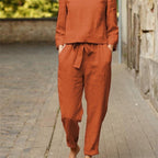 Women's Casual Two-Piece Linen Outfit with Wide Waistband