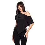 Women's Asymmetrical Short-Sleeve T-Shirt with Striped Pattern