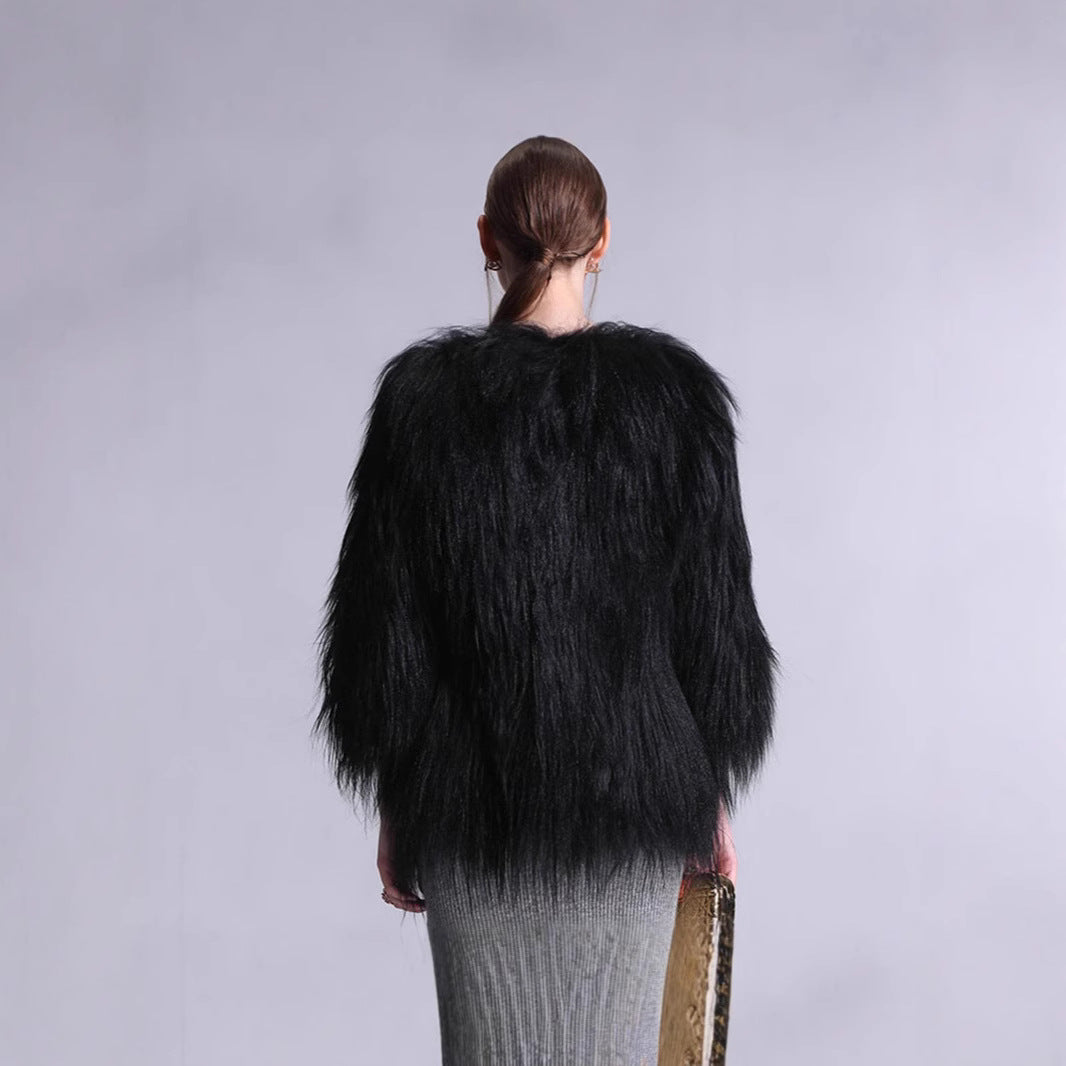 Women's Elegant Faux Fur Cape with Wide Open Cut