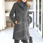 Women's Elegant Wool Coat with Classic Collar and Pockets