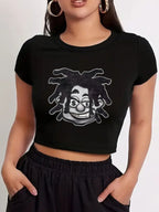 Women's Crop T-Shirt with Creative Comic Motif