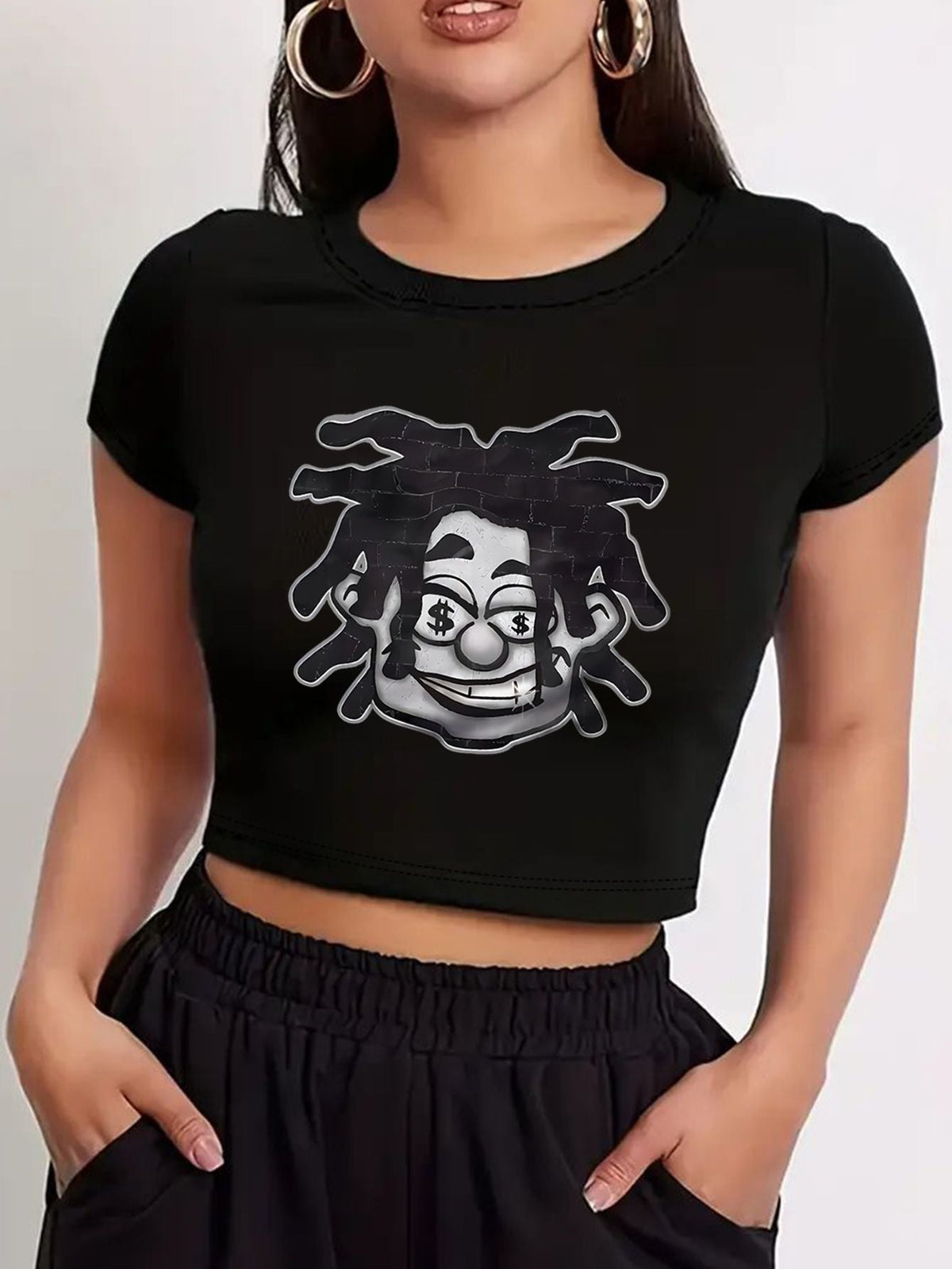 Women's Crop T-Shirt with Creative Comic Motif