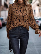 Elegant Blouse with Refined Collar and Animal Print