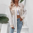Elegant and Casual Knit Jacket with Lace Details