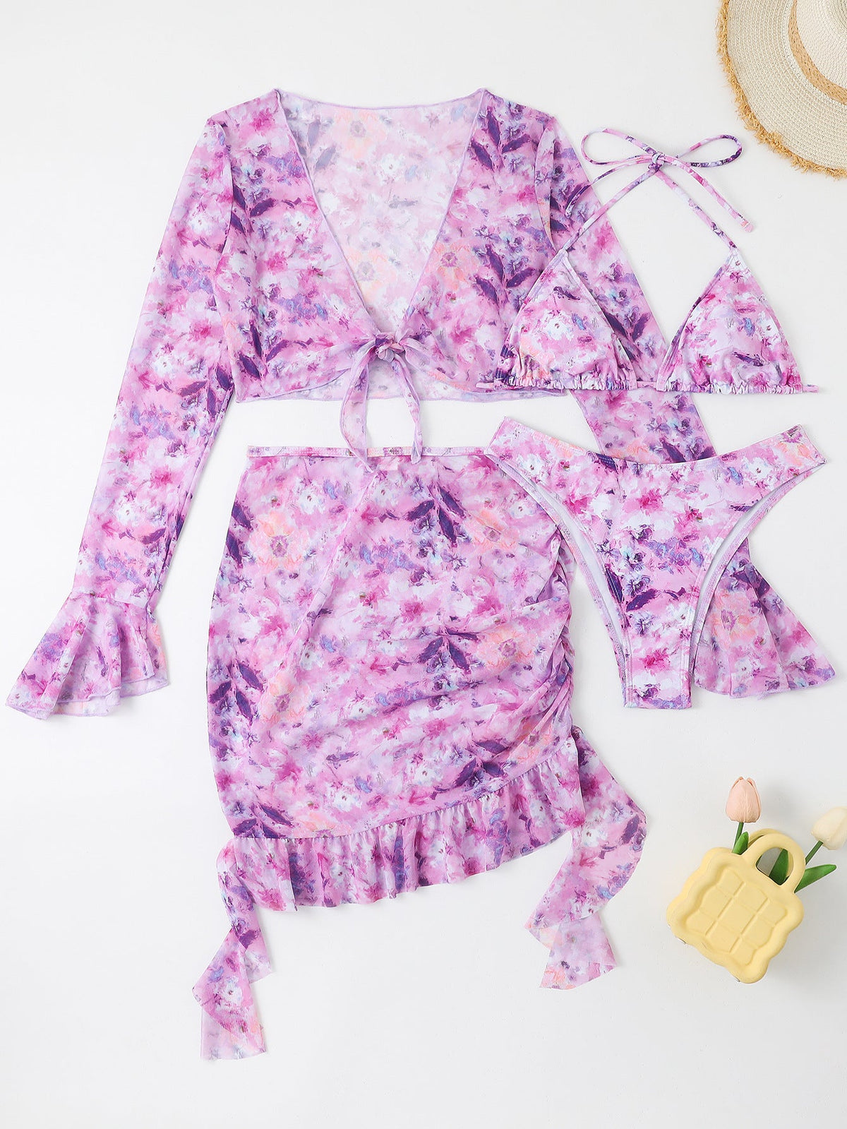 Women's Floral Swim Set with Crop Top and Wrap Skirt