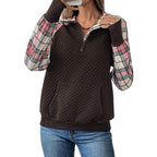 Women's 1/4 Sleeve Sweatshirt with Plaid Details