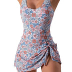 Women's Swim Jumpsuit with Wrap Skirt and Adjustable Knot
