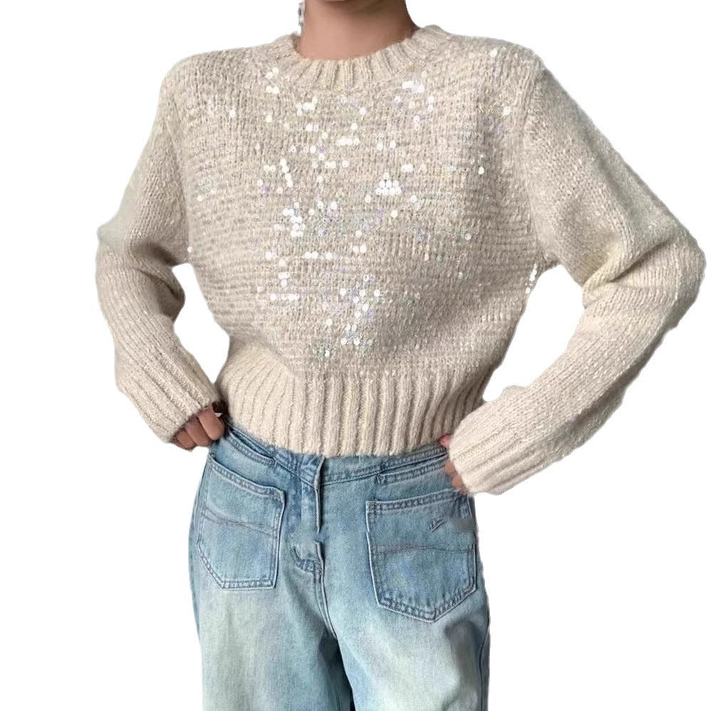 Women's Textured Glitter Knit Sweater with Wide Cut