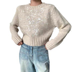 Women's Textured Glitter Knit Sweater with Wide Cut