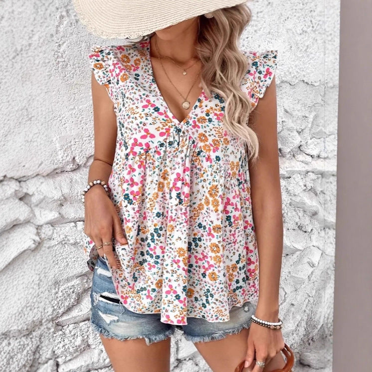 Women's Floral Blouse with Voluminous Sleeves