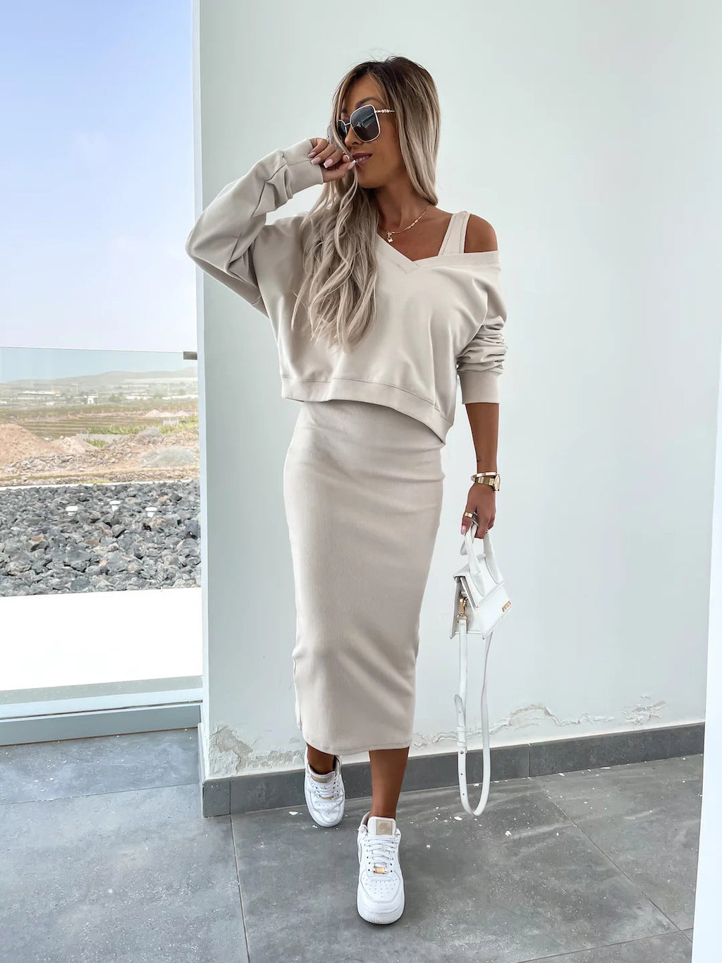 Fashionable Asymmetric Cotton Outfit Set