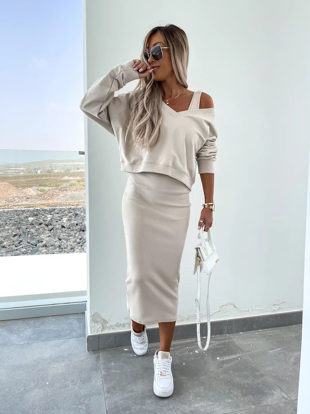 Fashionable Asymmetric Cotton Outfit Set
