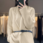 Women's Chunky Knit Cardigan with Elegant Lapels and Waist Belt
