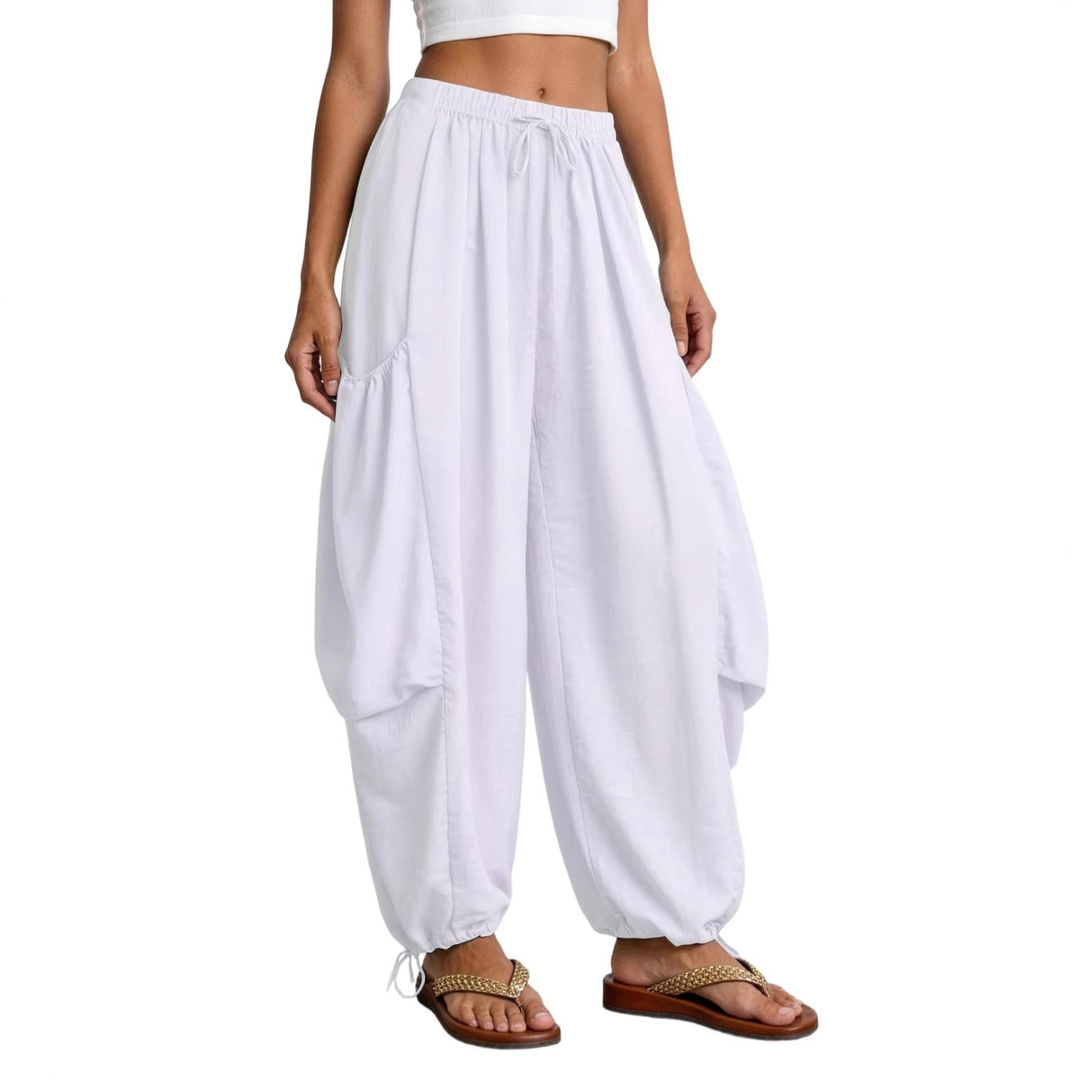 Women's Comfortable Casual Pants with Oversized Pockets and Elastic Waistband