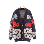 Women's Chunky Knit Cardigan with Colorful Graphic Patterns and Comfortable Button Details