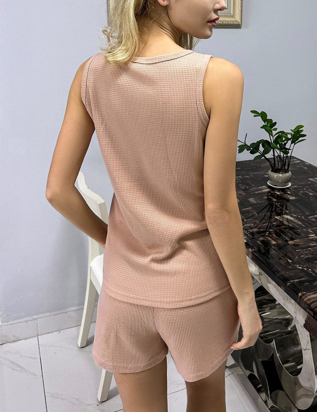 Women's High-Quality Sporty Short Set with Breathable Waffle Texture